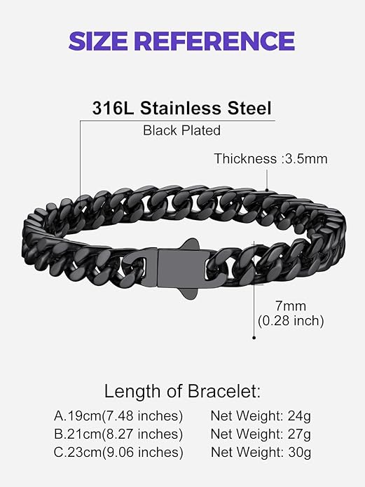 Richsteel 5/7/9/12mm Wide Miami Cuban Link Chain Bracelet for Men Women,Stainless Steel/Gold/Black Plated,7.4/8.2/9 Inch Length,Hip Hop Urban Street-wear Jewelry(Gift Wrapped)