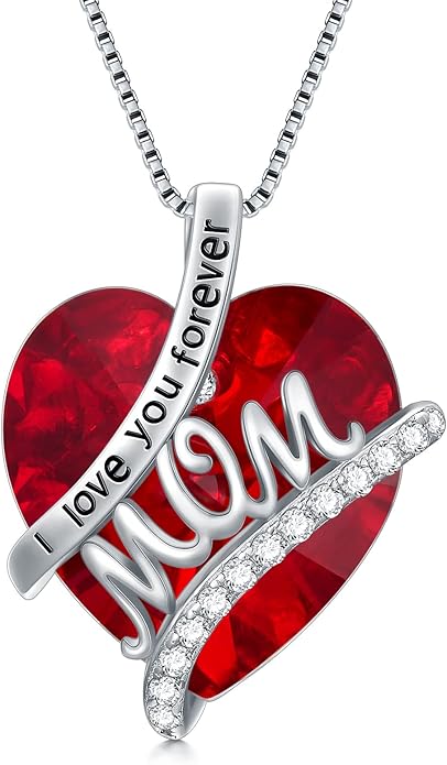 Mothers Day Gifts for Mom s925 Sterling Silver I Love You Forever Love Hear Mon Pendant Necklace with 12 Birthstone Jewelry Birthday Christmas Gifts for Women Grandma Mom Nana From Duaghter Son