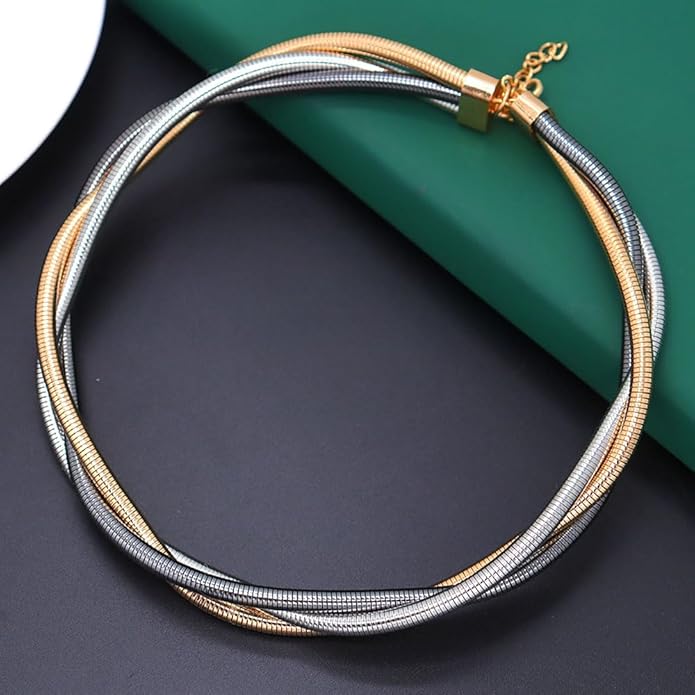 Chunky Gold Statement Choker Neckalce for Women Layered Snakebone Chain Collar Necklace Twist Wrap Stainless Steel Choker Punk Aesthetic Jewelry Gifts