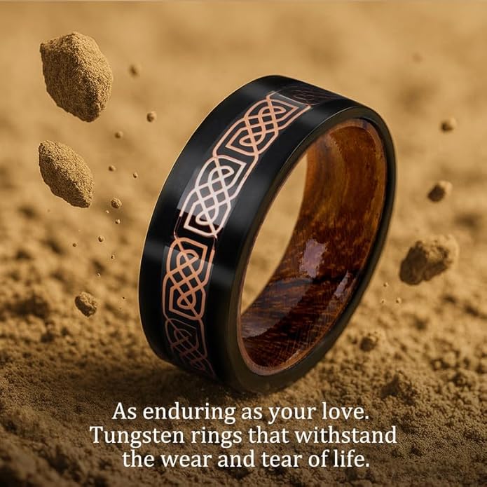 Mens Wedding Band Tungsten Rings: 8mm Black Tungsten Rings for Men Wood Wedding Ring Band for Man - Silver Ring for Men Wedding Bands for Women Wood Promise Rings for Him