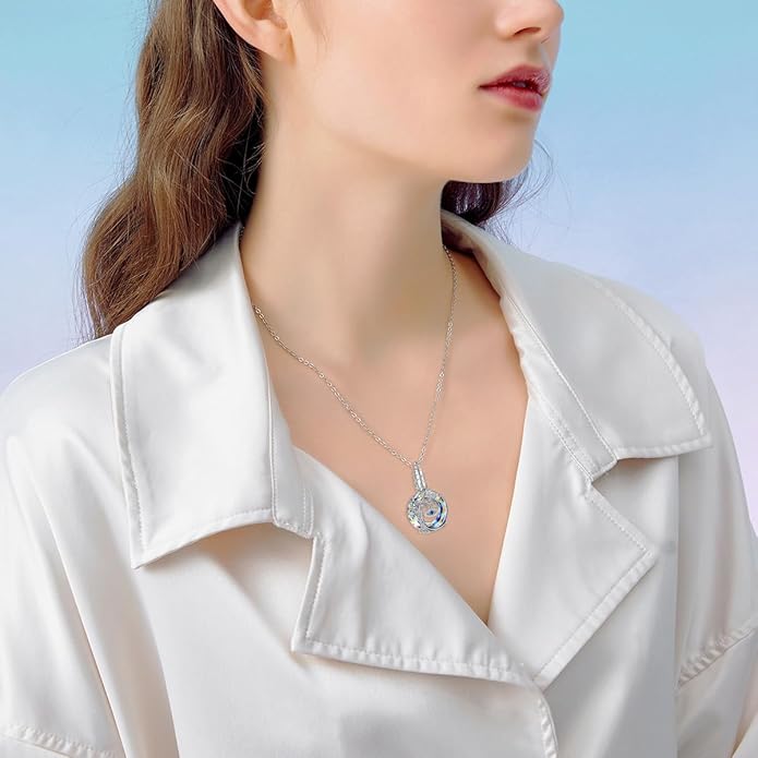 TOUPOP Evil Eye Necklace 925 Sterling Silver Tree of Life Circle Crystal Pendant Necklace Protection Jewelry Amulet Christmas Gifts for Women Her