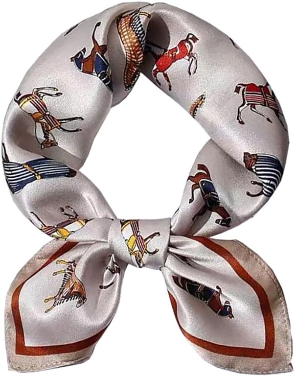 ANDANTINO 100% Pure Mulberry Silk Small Square Scarves -21'' x 21''- Digital Printed Neckerchief –Women Men Lightweight Scarf