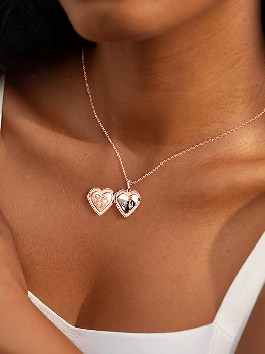 U7 Women Locket Necklace Platinum 14K Gold Photo Lockets that Hold Picture,Chain 20 Inch Personalized Gift Custom Love Heart Image Necklaces