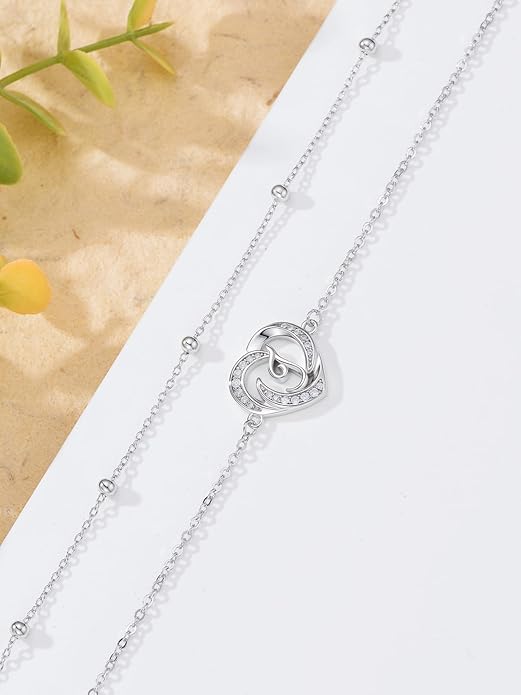 Dorunmo Initial Anklet 925 Sterling Silver Letter A-Z Layered Heart Anklet Beach Jewelry Birthday Gifts for Women