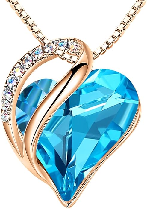 Leafael Rose Gold Plated Necklace for Women: Heart Shaped Birthstone/Healing Crystals Center, Dazzling Cubic Zirconia, Hypoallergenic Chain (18"+2"), Jewelry Gifts for Anniversaries and Birthdays
