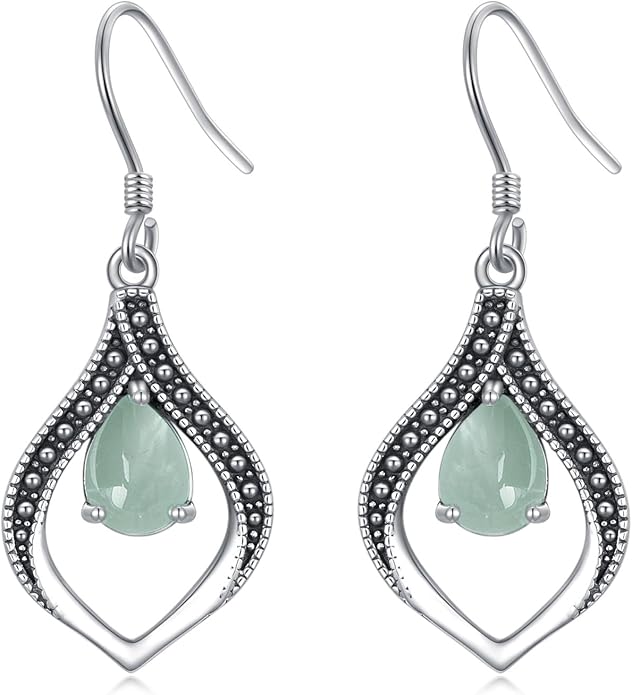 Vintage Genuine Gemstone Earrings for Women Dangling 925 Sterling Silver Western Native American Style Jewelry for Wife Mother