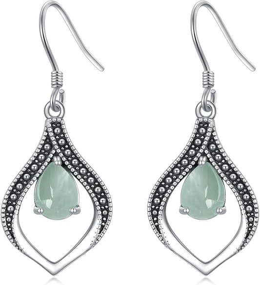 Vintage Genuine Gemstone Earrings for Women Dangling 925 Sterling Silver Western Native American Style Jewelry for Wife Mother
