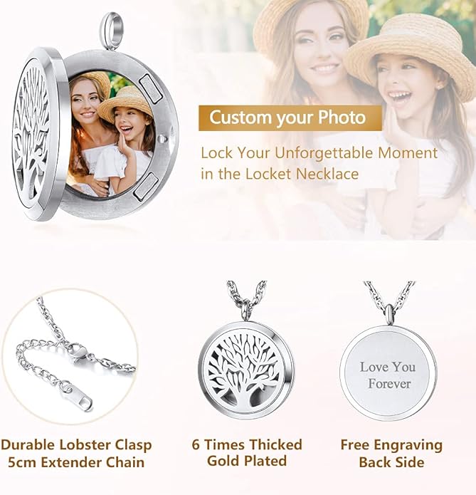 Supcare Locket Necklace That Holds Pictures-Engraved Photo Pendant Custom Jewellery Gifts for Men Women (with Jewellery Gift Box)