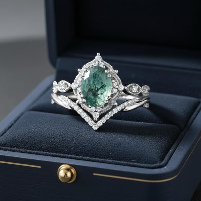 Oval Cut Vintage Gemstone Engagement Rings set for Women S925 Sterling Silver/10K/14K/18K Gold Birthstone Promise Anniversary Bridal Set Ring for her