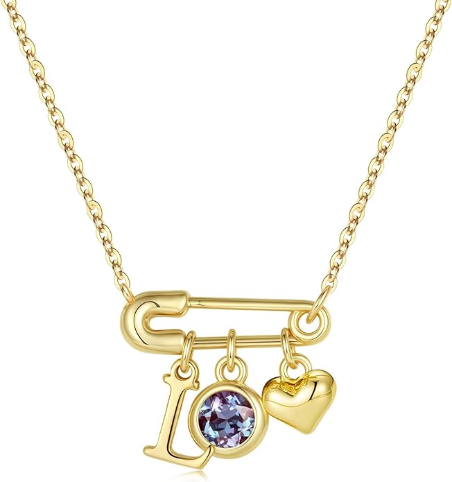 MONOOC Christmas Gifts for Women Girls - 14K-Gold-Plated Dainty Paperclip Heart Initial Necklace Birthstone Necklace Jewelry Birthday Gifts for Women Her Mom Friend Wife Sister