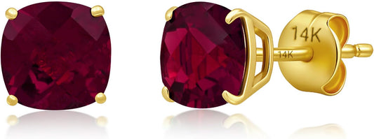 14k Gold 6MM Cushion Cut Stud Gemstone Earrings | Hypoallergenic Solitaire Gemstone Studs with 14K Gold Backs | Lightweight Birthstone Earrings with Gift Box by MAX + STONE