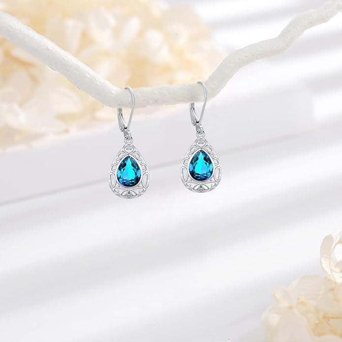 Sterling Silver Tree of Life/Flower/Bee/Animals/Cat/Hummingbird Dangle Earrings Moonstone Turquoise Drop Leverback Earrings Jewelry Gifts
