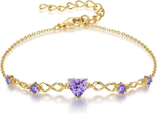 G&GEMSJEW Infinity Heart Birthstone Bracelets for Women, 925 Sterling Silver Women Charm Link Bracelet Adjustable, Birthday Anniversary Christmas Jewelry Gifts for Women Wife Mom Girlfriend Her