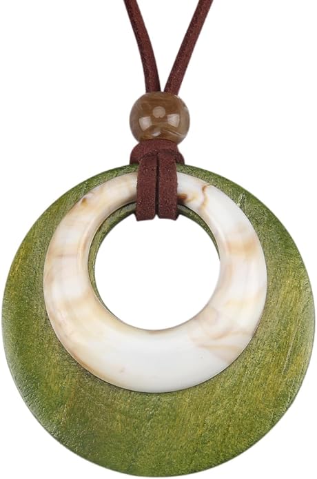 Long Boho Necklaces for Women Vintage Leather Wooden Pendant Y Choker Ethnic Style Gold Circle Hippie Sweater Necklace