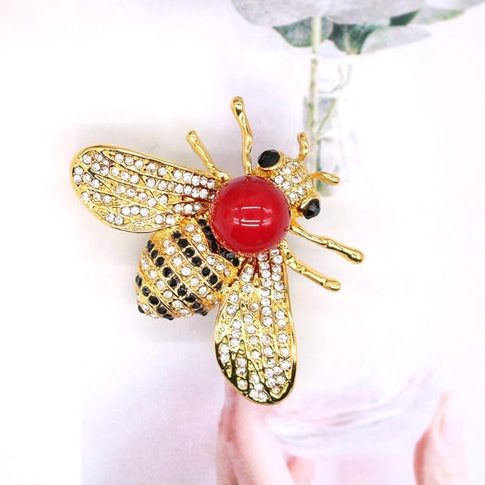 Honey Bee Brooches Crystal Insect Themed Bee Brooch Animal Fashion Shell Pearl Brooch Pin Gold Tone