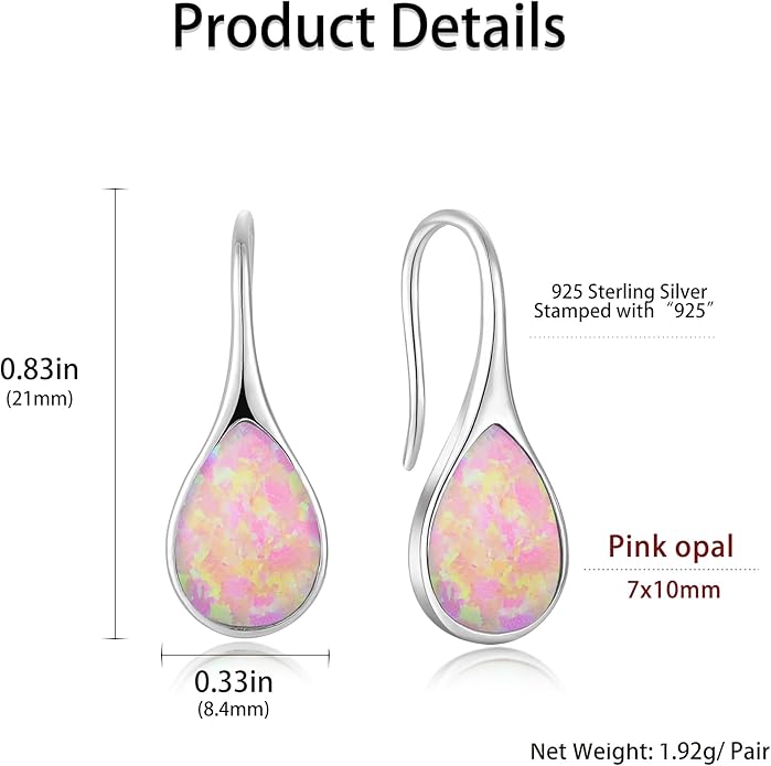 Opal Earrings 925 Sterling Silver Hook Drop Teardrop Gemstone Earrings October Birthstone Dangle Earrings Jewelry Gift for Women