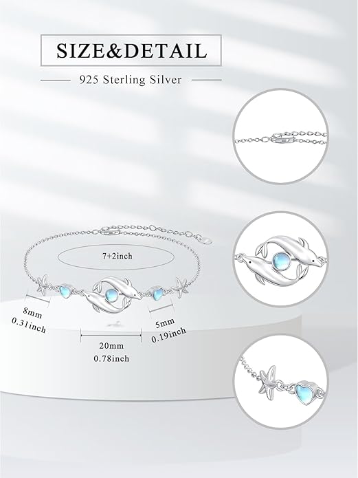 Sea Turtle/Dolphin/Starfish/Seashell/Compass Bracelet for Women 925 Sterling Silver Ocean Wave Anklet Summer Hawaiian Jewelry Gift for Her