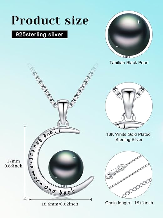 KANNSOAR Tahitian Black Pearl Pendant Necklace AAAA 18K White Gold Plated 925 Sterling Silver Black Pearl Jewelry Gift for Women Mother Wife Her for Anniversary Christmas Birthday