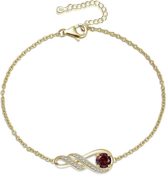 Birthstone Bracelets for Women 925 Sterling Silver Created Gemstone Bracelet Infinity Pendant Jewelry for Her, 6.7"+1.2"