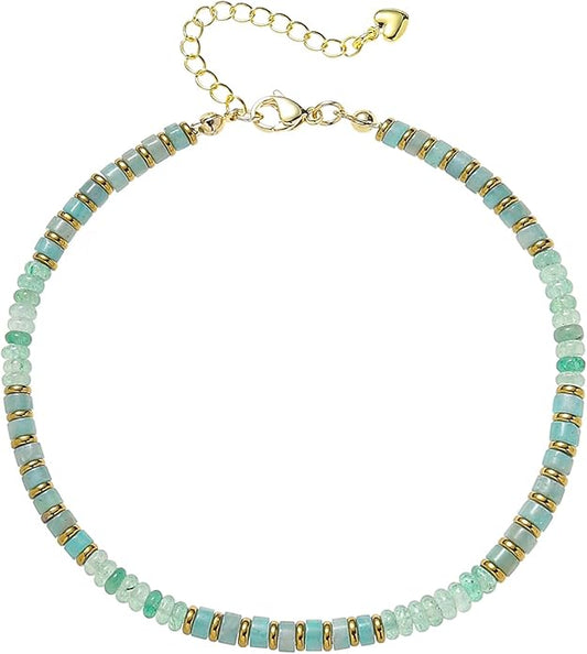 XIJIN Natural Stone Beaded Anklets for Women Handmade Beach Boho Turquoise Beads Ankle Bracelet Jewelry Gift for Her