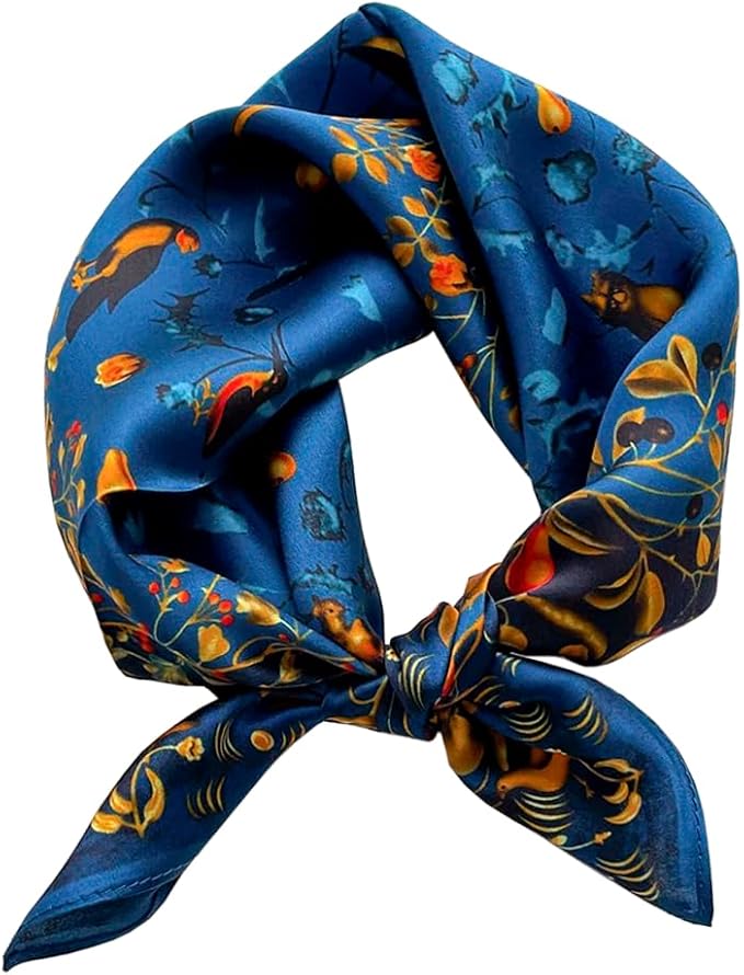 ANDANTINO 100% Mulberry Silk Scarf -21” Lightweight Square Neckerchief – Breathable Digital Printed Scarves with Gift Packed
