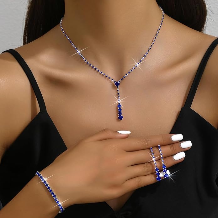 MIFYNN Rhinestone Wedding Set for Women Sparkle Crystal Earrings Necklace Bracelet Jewelry Set Wedding Party Prom Jewelry Set for Brides Bridesmaid