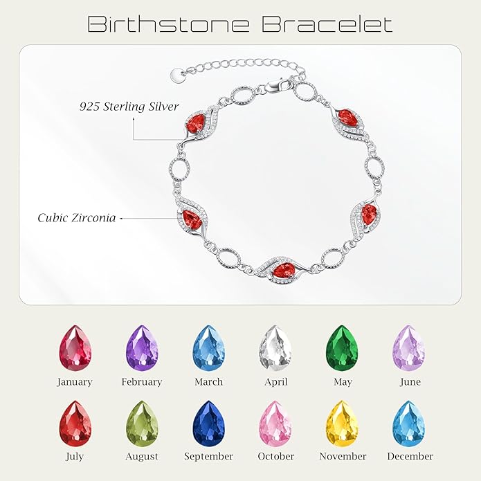 PRAYMOS Birthstone Bracelets for Women Mom Mother's Grandma Sterling Silver Women's Bracelets Birthstone Jewelry Gifts