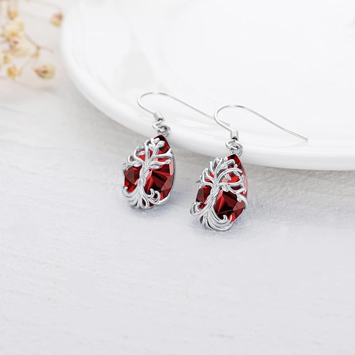 TOUPOP Tree of Life Earrings 925 Sterling Silver Family Tree Dangle Drop Earrings Crystal Jewelry Birthday Christmas Gifts for Women Her