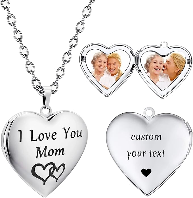 PHOCKSIN Personalized Locket Necklace for Women Photo Necklace with Customized Picture Birth Flower Birthstone New Years Gifts for Women