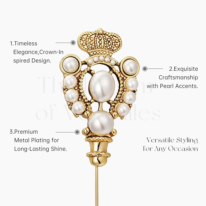 SHE'S FREE STYLE JUST FOR YOU [Versailles Dream] Vintage crown flower brooches and pins for women, Pearl brooch pins Metal Plating Process safety pins Baroque Style jewelry pins and brooches