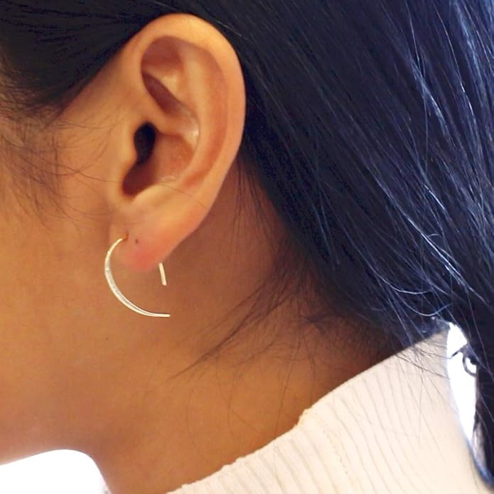 Upside Down Hoop Earrings - Hypoallergenic Lightweight Wire Needle Drop Dangle Threader Hoops for Women, Safe for Sensitive Ears - Plated in 925 Sterling Silver or 18k Gold