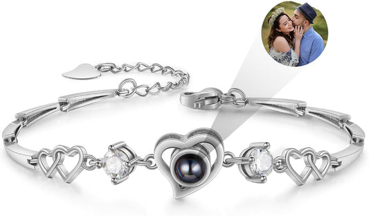 ROSI Personalized Bracelets with Picture Inside, Custom Projection Bracelets with Photos, Picture Bracelet Personalized Photo Gifts, Memorial Gifts for Women Mom Family Couple Girl