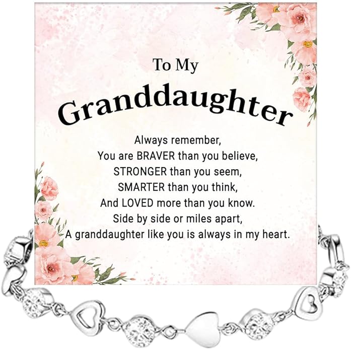 To My Granddaughter Heart Bracelet, Meaningful Jewelry Gift, Bracelet For Granddaughter from Grandma Grandpa with Message Card and Box on Christmas, Birthday, Graduation, Bracelets For Women