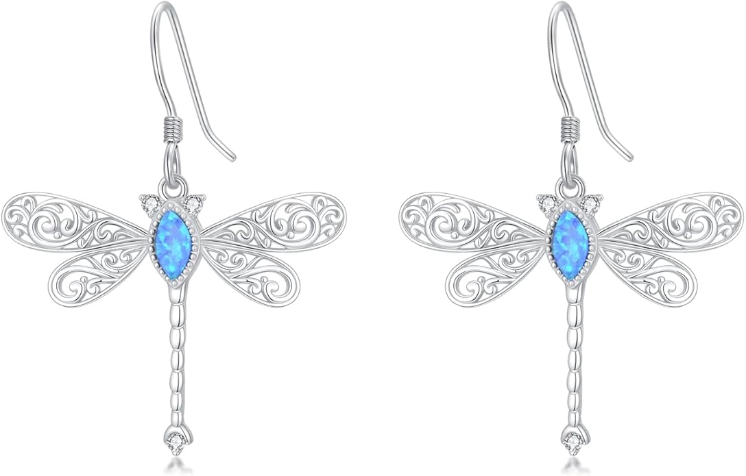 Diamond Butterfly/Dragonfly/Bee Earrings for Women 925 Sterling Silver Opal Dangle Drop Earrings Jewelry Gift for Mother Wife