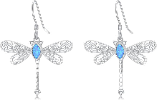 Diamond Butterfly/Dragonfly/Bee Earrings for Women 925 Sterling Silver Opal Dangle Drop Earrings Jewelry Gift for Mother Wife