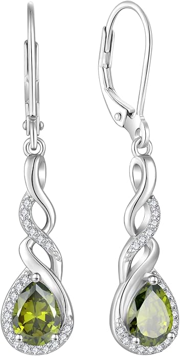 Infinity Dangle Drop Earrings for Women 925 Sterling Silver Teardrop Leverback Earrings Birthstone Jewelry Gifts for Women Wife Girlfriend Mother Daughter Her