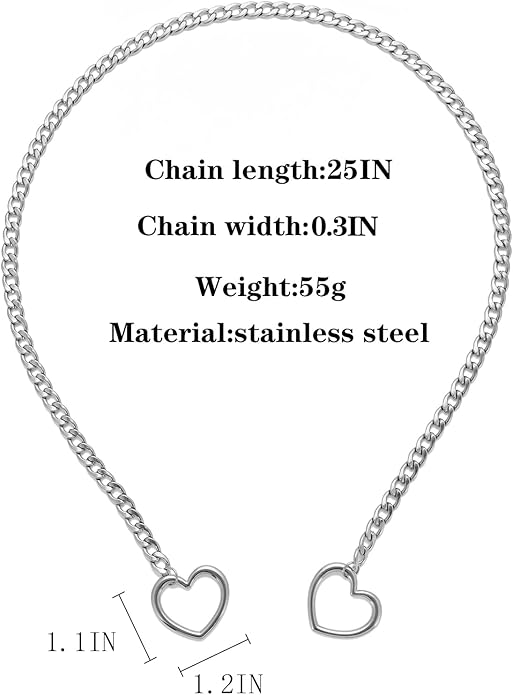 Heart Slip Chain Necklaces for Women,Stainless Steel O-Ring Adjustable Lariat Y-Necklace,Punk Gothic Cuban Collar Choker Necklace for women