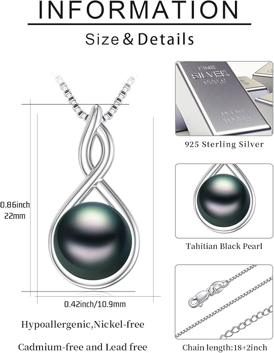 Tahitian Black Pearl Necklace Infinity Gifts for Women Wife Wedding Birthday Anniversary Jewelry Valentines Christmas Day Gifts 925 Sterling Silver