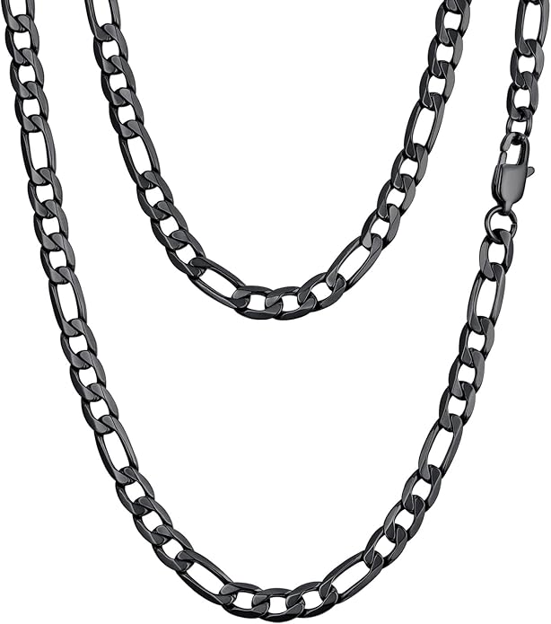 PROSTEEL 316L Stainless Steel Figaro Cuban Chain Necklace for Men, Black/18K Real Gold Plated, 4/5/6/7.5/9/10/13mm, 14inch-30inch, Come with Box