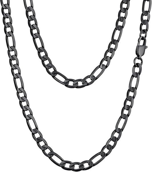 PROSTEEL 316L Stainless Steel Figaro Cuban Chain Necklace for Men, Black/18K Real Gold Plated, 4/5/6/7.5/9/10/13mm, 14inch-30inch, Come with Box