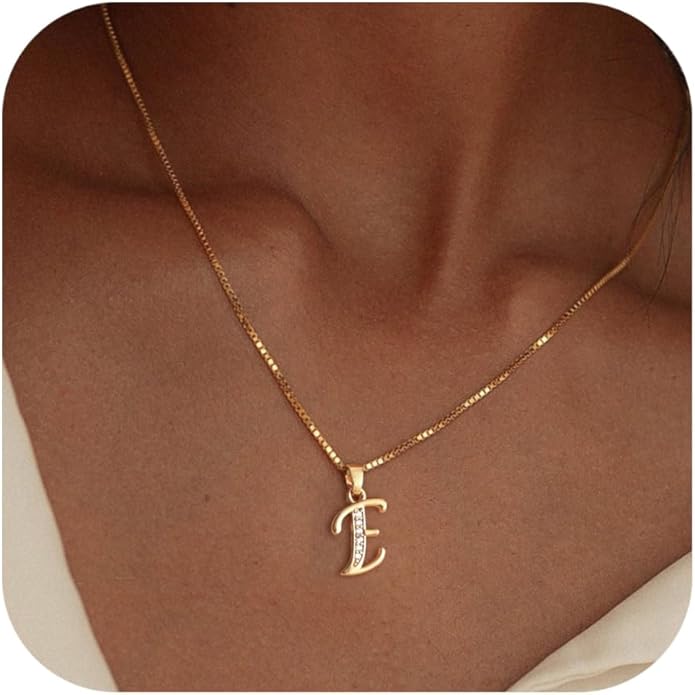 Initial Necklace for Women, 14K Gold Plated Box Chain Letter Pendant, Trendy Name Necklace, Dainty Personalized Jewelry Gift for Her