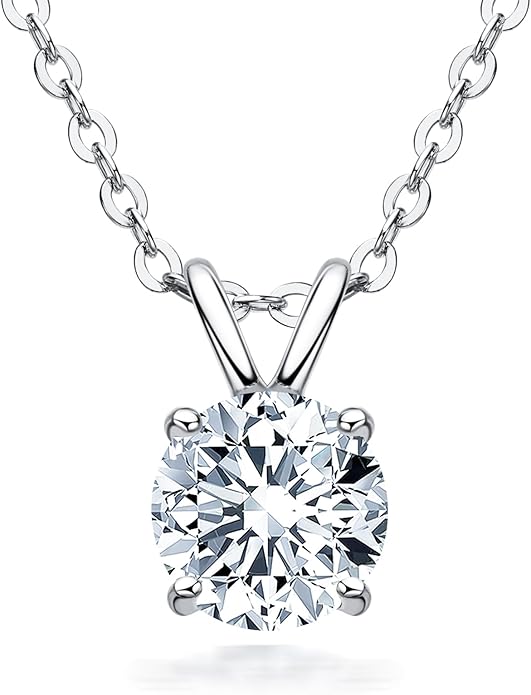 AINUOSHI Moissanite Necklace for Women, 1CT, 2CT, 3CT, 4CT Solitaire Moissanite Pendant Necklace, D-E Color with GRA Certificate, 925 Sterling Silver with 18K Gold Plating, Mother Mom Wife Girlfriend Gifts with Jewelry Box Packed