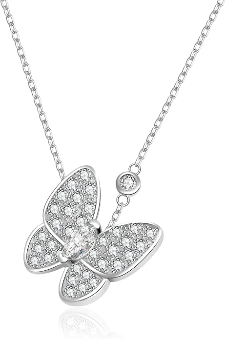 18K Rose Gold Sterling Silver Butterfly Necklace for Women, Mother of Pearl Pendant Necklace, Valentines Day Gift for Her, Wife, Mom, Gift Ready in Elegant Jewelry Box