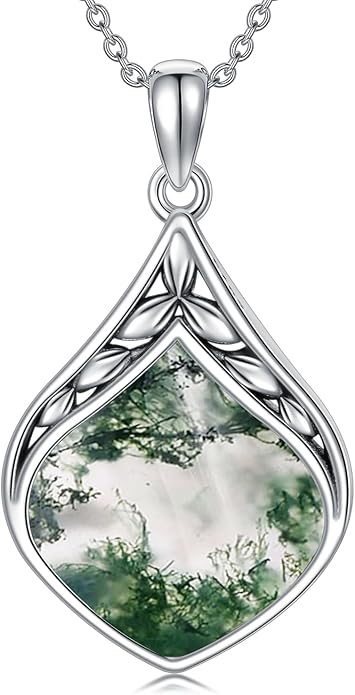 Teardrop Necklace 925 Sterling Silver Vintage Natural Gemstone Pendant Jewelry Birthday Christmas Gifts for Women Mom