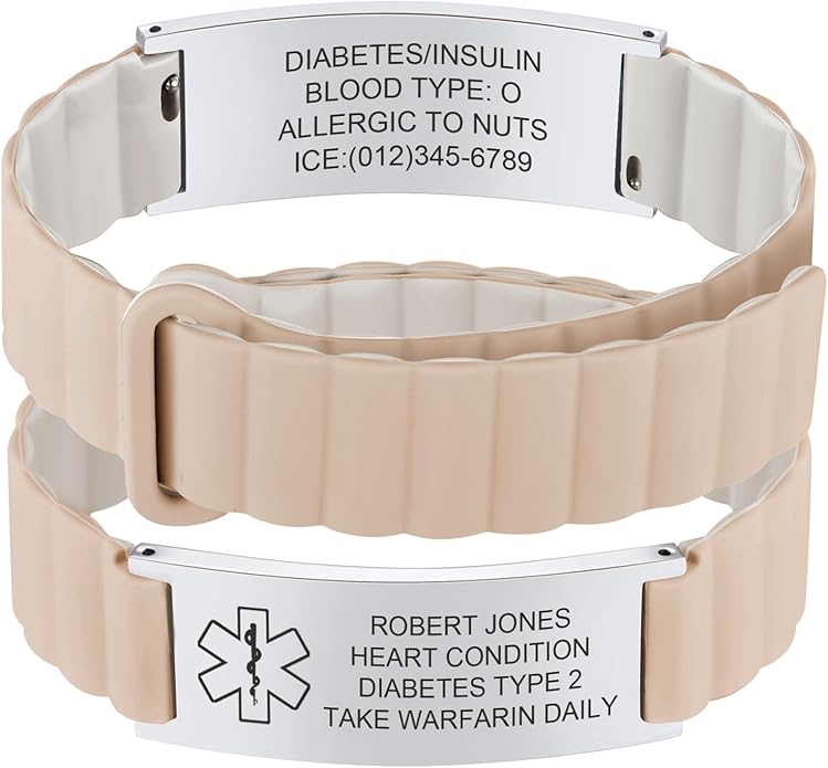 Comfortable Medical ID Bracelet for Men & Women - Custom Engraved Silicone Strap Comfort Fit Medical Alert Bracelets for Sports,Adjustable Waterproof Customizable Wristband for Diabetic