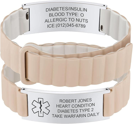 Comfortable Medical ID Bracelet for Men & Women - Custom Engraved Silicone Strap Comfort Fit Medical Alert Bracelets for Sports,Adjustable Waterproof Customizable Wristband for Diabetic