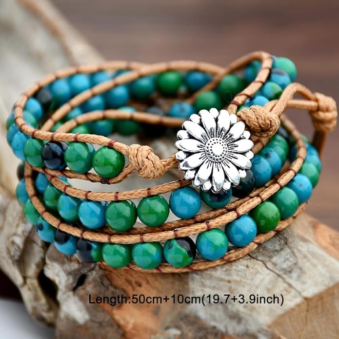 ZOSOJONA Boho Wrap Bead Bracelet for Women - Handmade Adjustable Natural Stone Beaded Bracelets Rope Yoga Healing Bracelet Bangle Hippie Jewelry