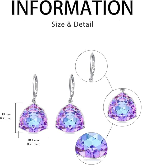 TOUPOP Leverback Earrings for Women Sterling Silver Simple Geometric Birthstone Dangle Drop Earrings Jewelry Christmas Valentine Mothers Day Birthday Gifts for Women Her Wife