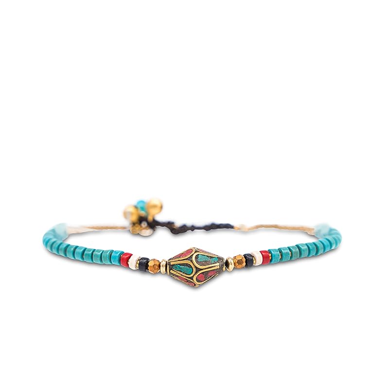 Made by Nami Boho Surfer Anklet Waterproof & Adjustable Beaded Anklets for Women Beachy Ankle Bracelet Made from Waxed Cotton Rope and Beads for Summer and Hippie Style (Blue)