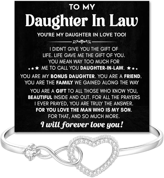 To My Beautiful Daughter In Law Bracelet From Mother-In-Law, Daughter In Law Birthday Gifts, Infinity Star Heart Bracelet For Her With Heartfelt Message Card & Elegant Box, Bonus Daughters Bracelets